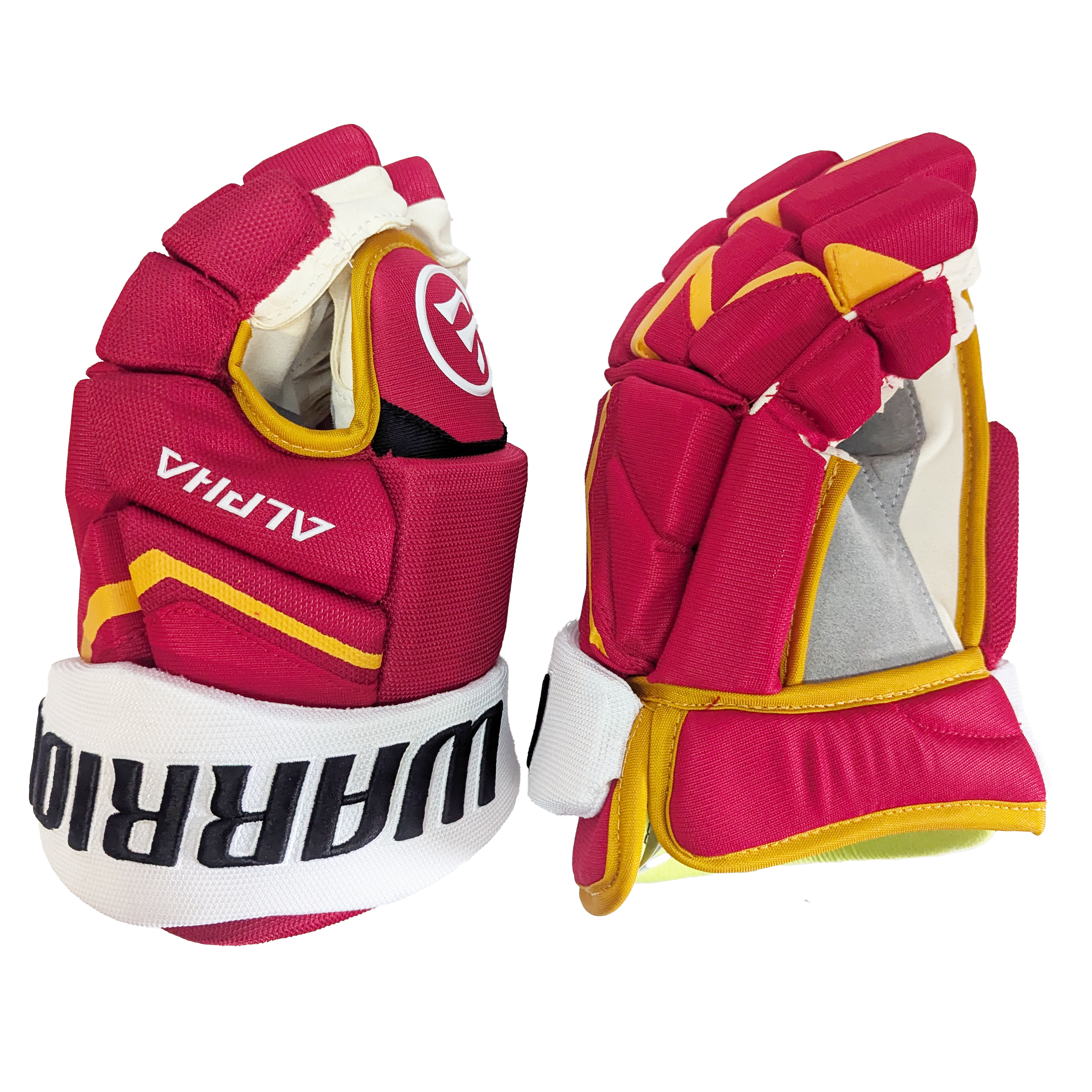 Warrior Alpha LX2 Pro – Gant de hockey professionnel NHL – Walker Duehr (rouge/jaune/blanc)